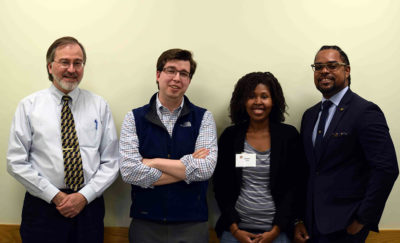 panelists Kent Goklen, Gregory Ray, moderator Jessica Elmore and panelist Chavez Carter