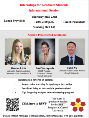 Flyer for Internships for Graduate Students Informational Session on Thursday, May 23, 2019.