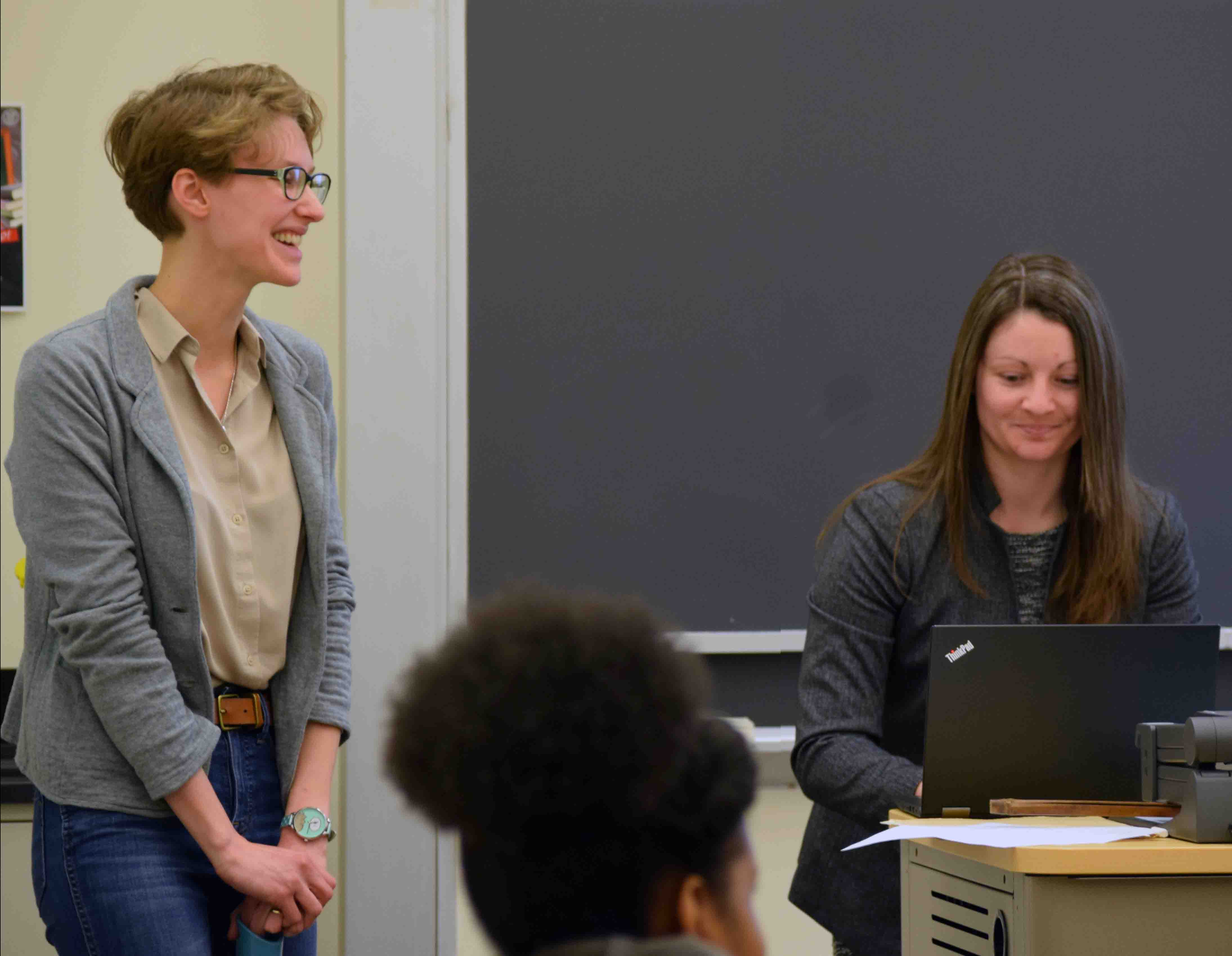 Celine Cammarata moderating the panel discussion