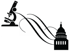 Microscope connected to capitol building by wavy lines