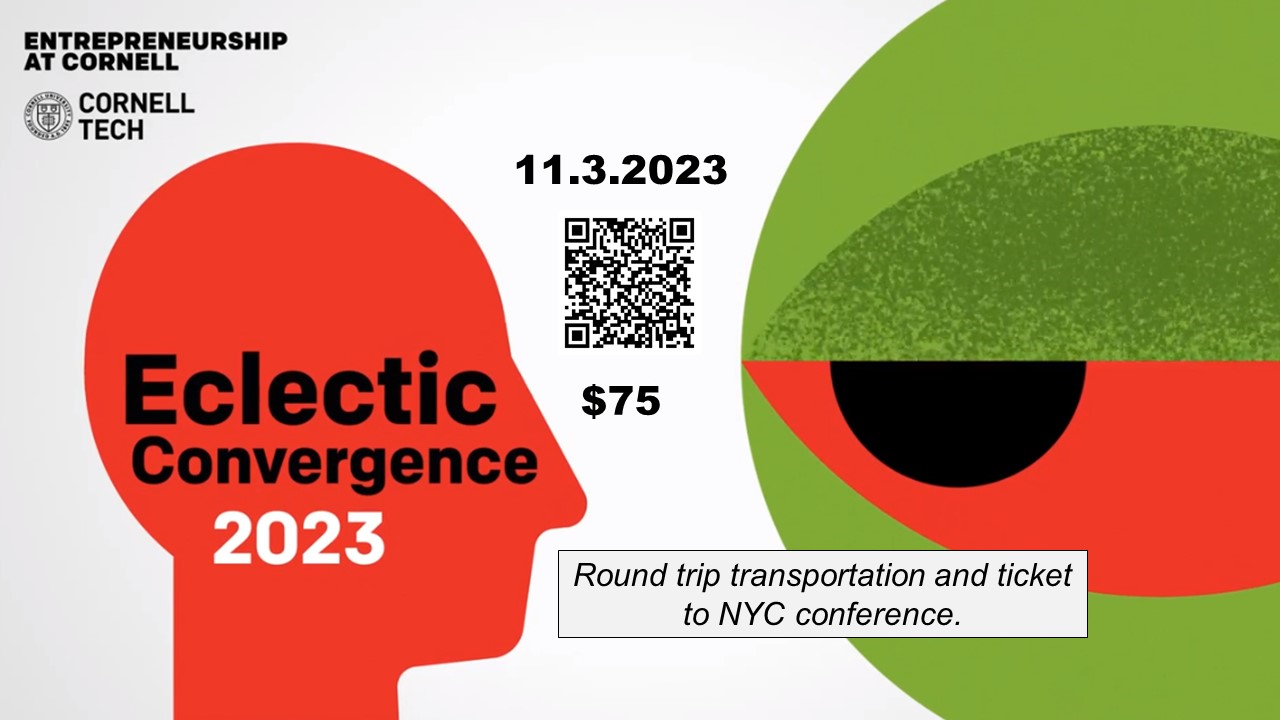 Profile of a human head facing a giant eye with Eclectic Convergence 2023 title