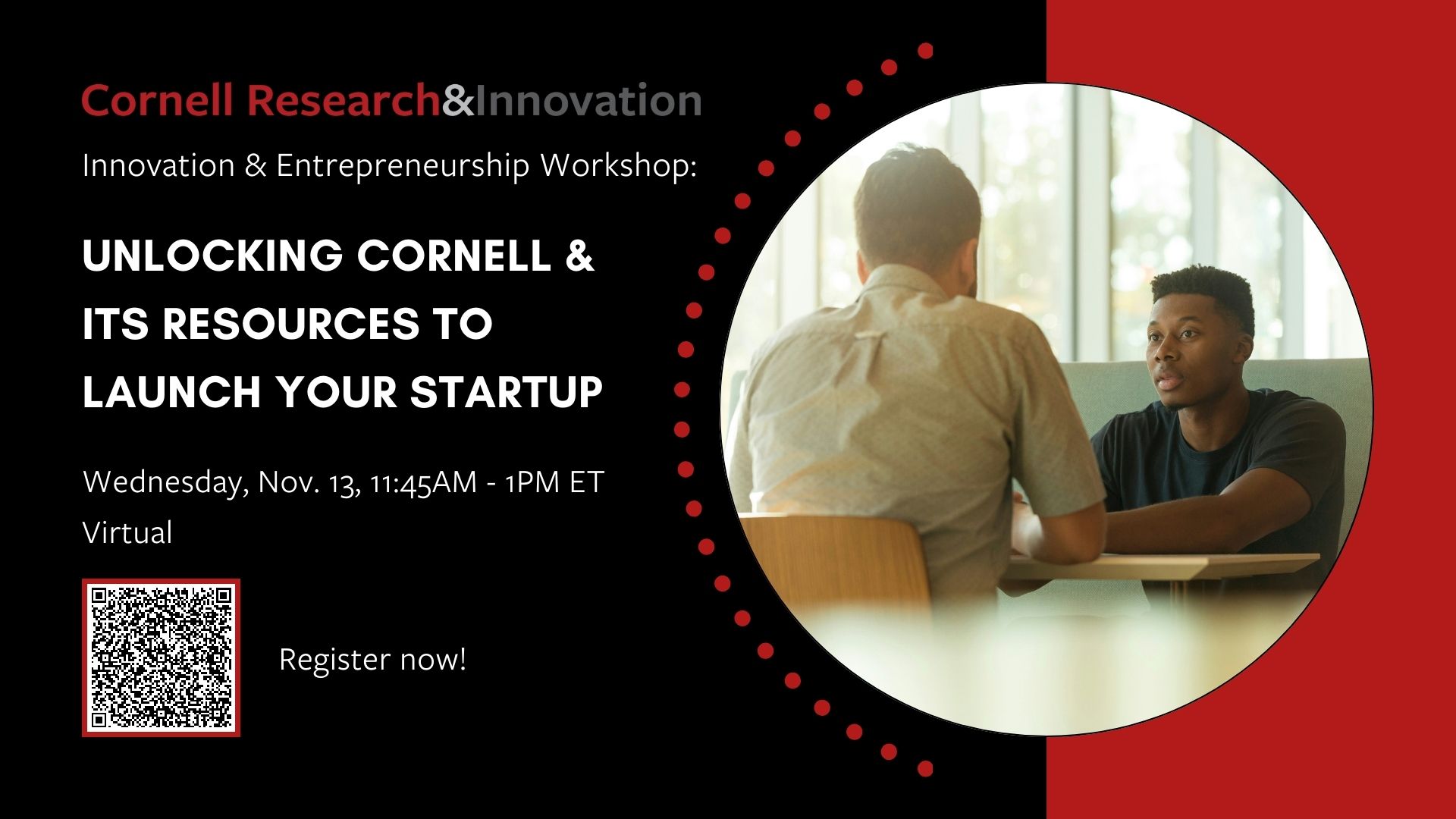 Workshop flyer: Unlocking Cornell and ITS Resources to Launch Your Startup 11/13/24